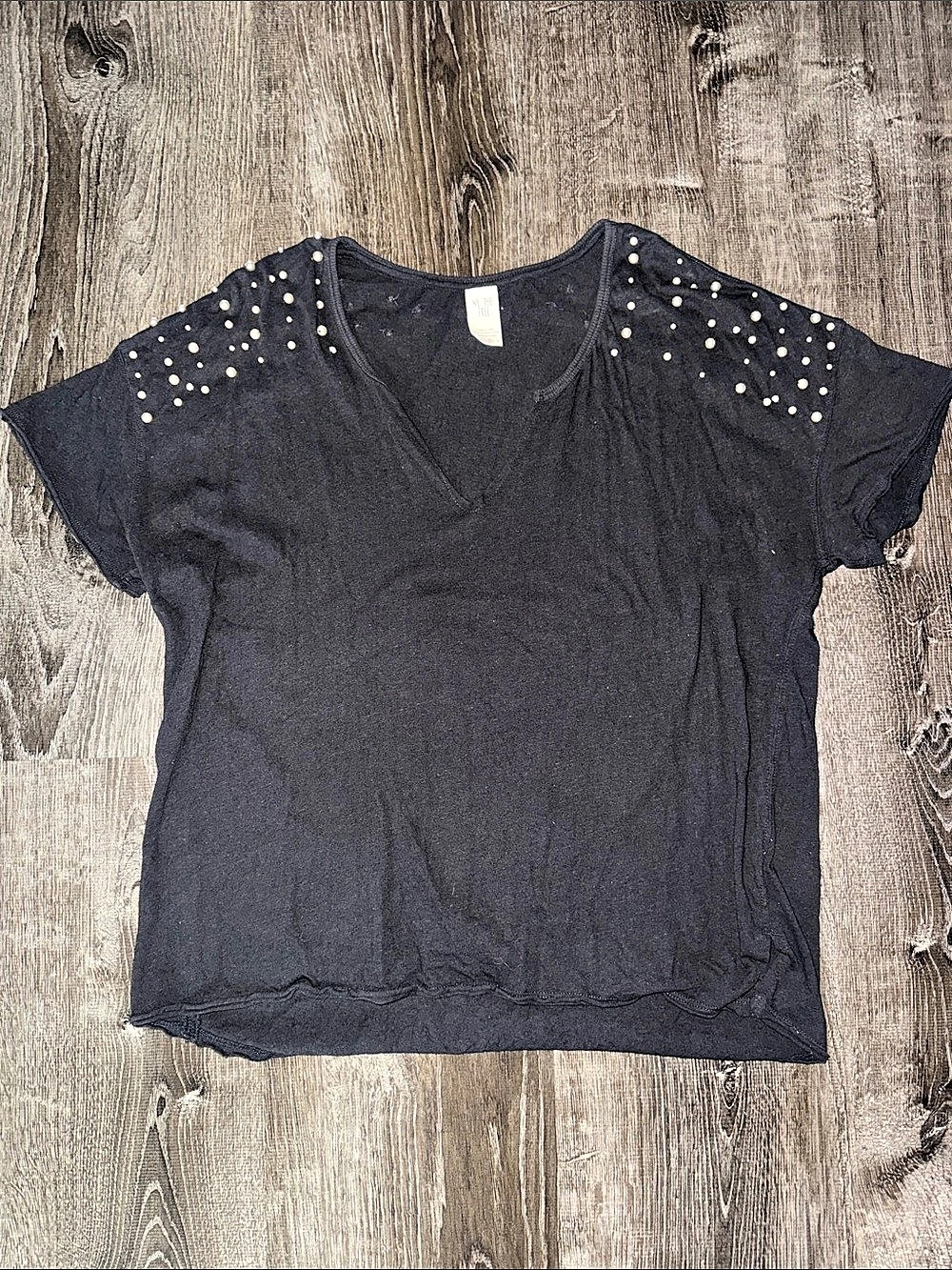 Free People Studded Short Sleeve Top in Black